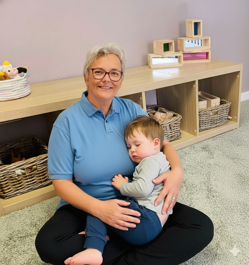 Teacher holding child